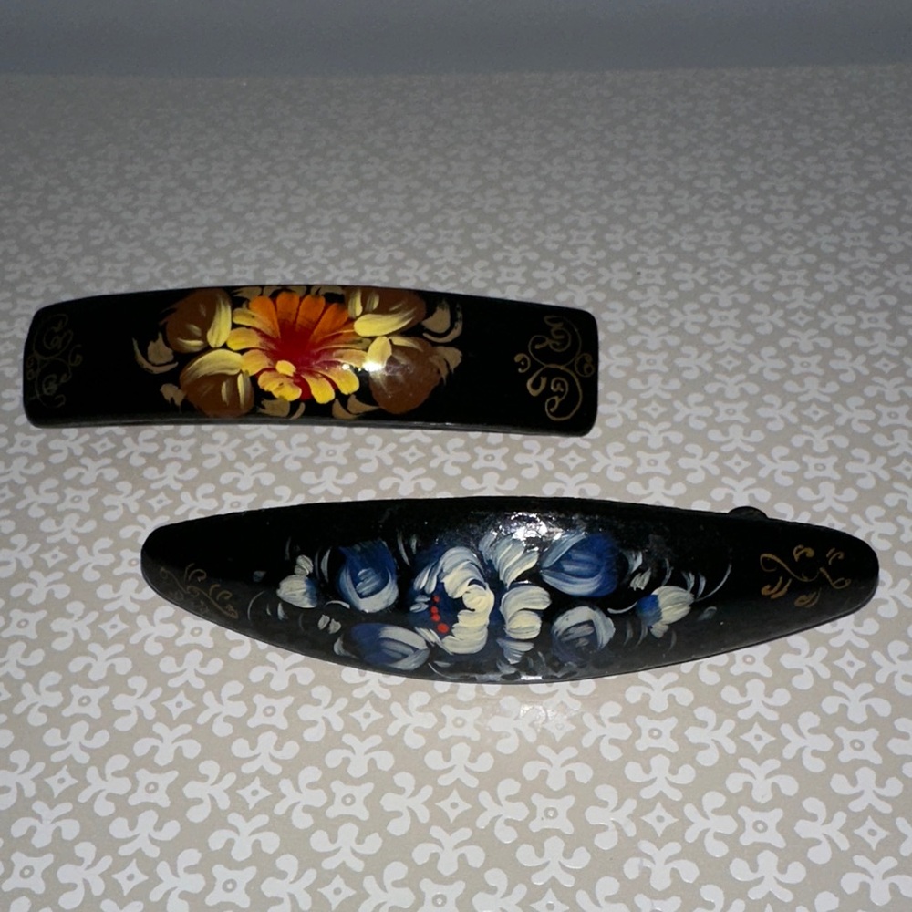 Alaskan Native American Floral Black Hair Clips